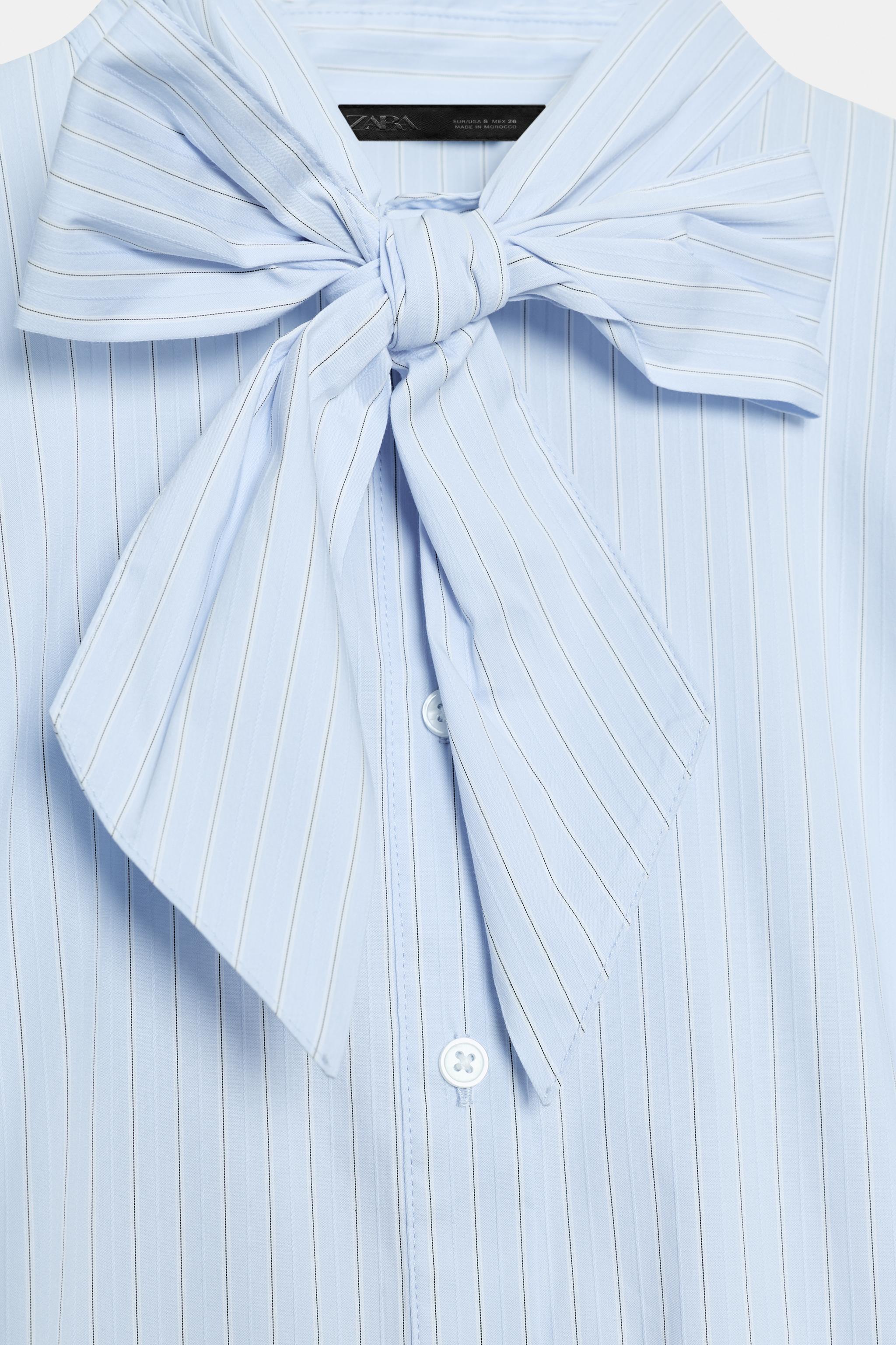 STRIPED TIE-NECK BLOUSE
